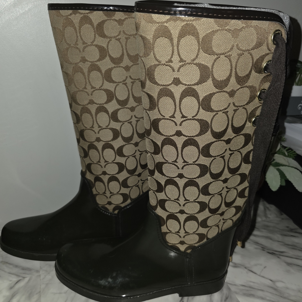 Coach Tan and Brown Patterned Boots